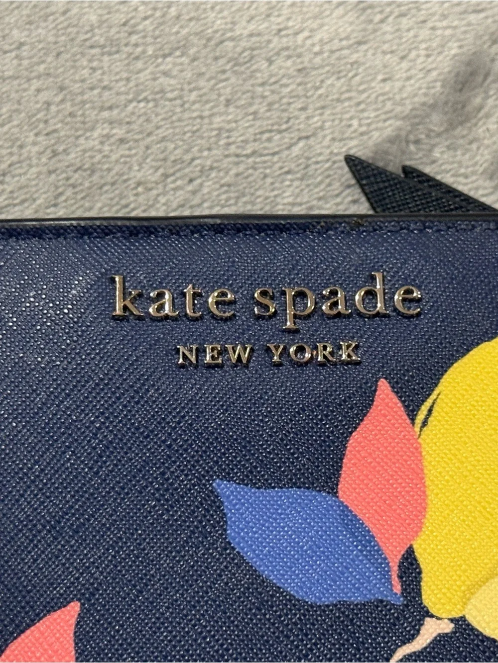 Kate Spade long wallet, NWOT dark blue with lemons